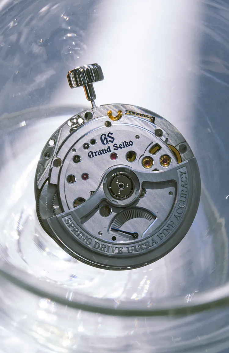 A visual capturing Grand Seiko's 9R Spring Drive movement, Caliber 9RB2, like a piece of art.
