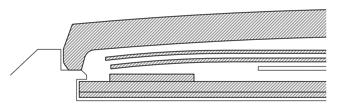 Drawing of the SLGW002/003 dial, hands, and watch glass.