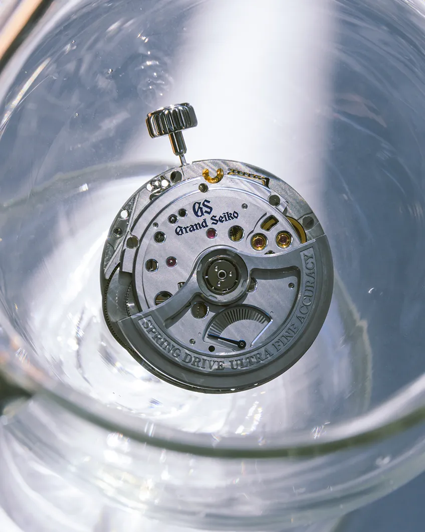A visual capturing Grand Seiko's 9R Spring Drive movement, Caliber 9RB2, like a piece of art.